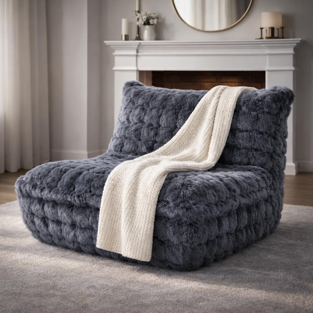 KKdema Faux Fur Bean Bag Chair - Dark Grey