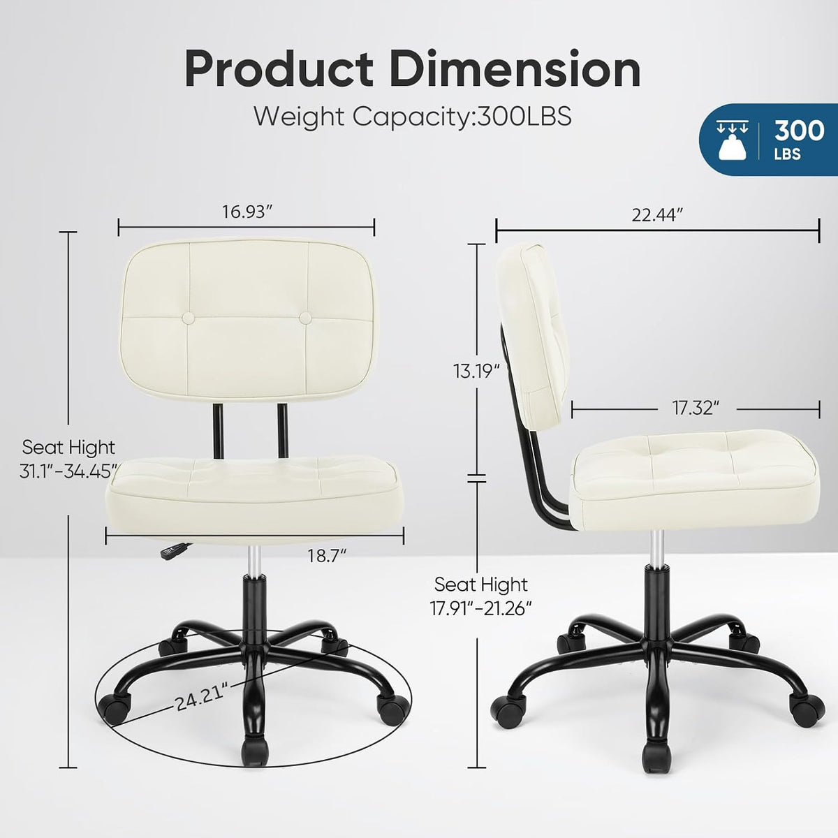 DUMOS Armless Rolling Office and Vanity Chair