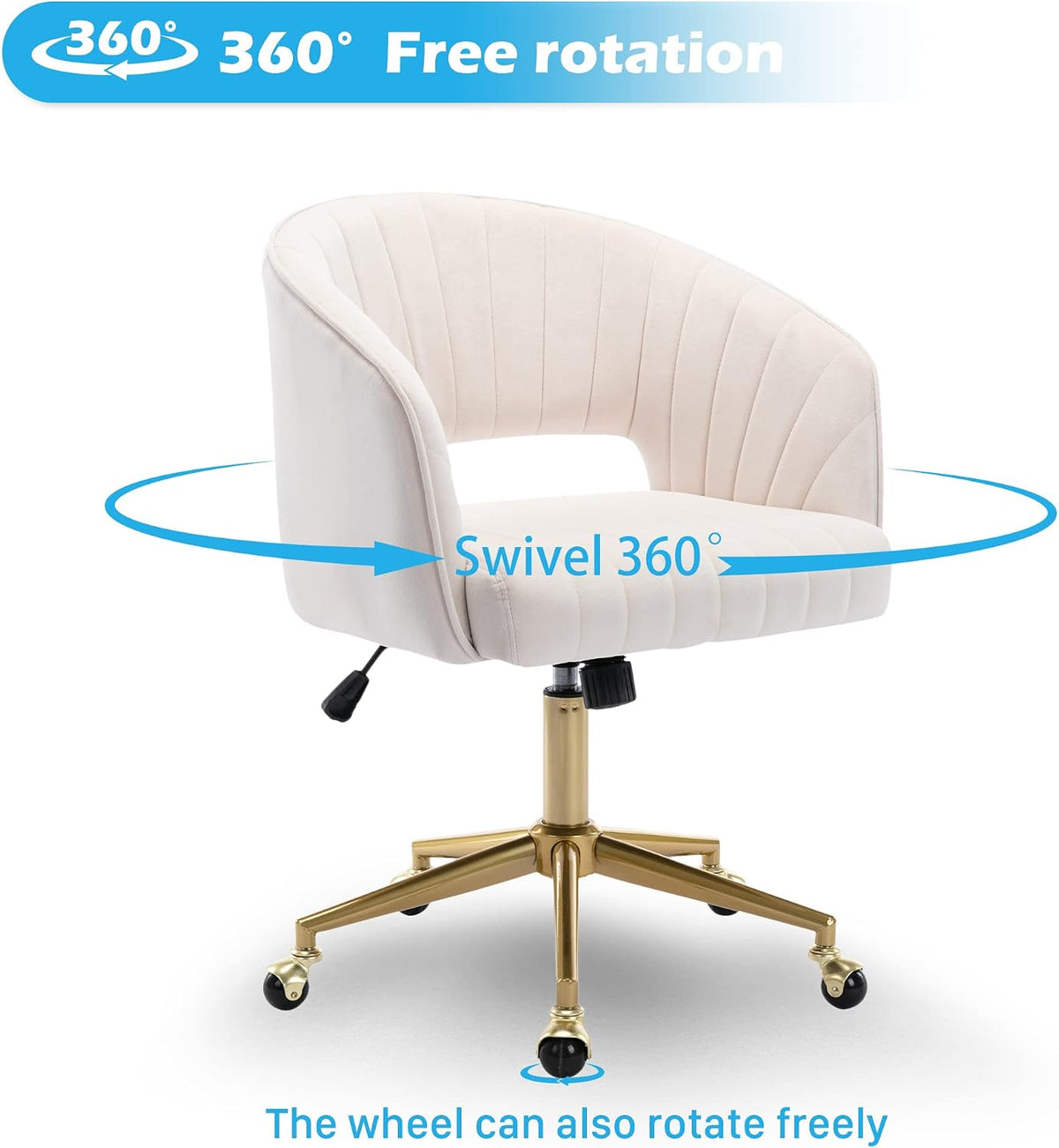 KCC Velvet Swivel Desk Chair with Gold Base - Cream