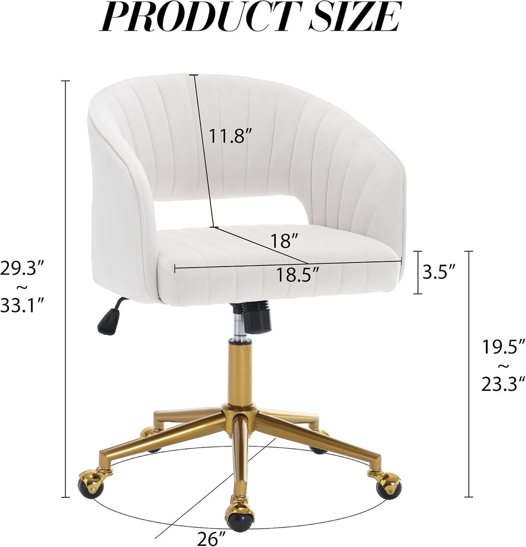 KCC Velvet Swivel Desk Chair with Gold Base - Cream