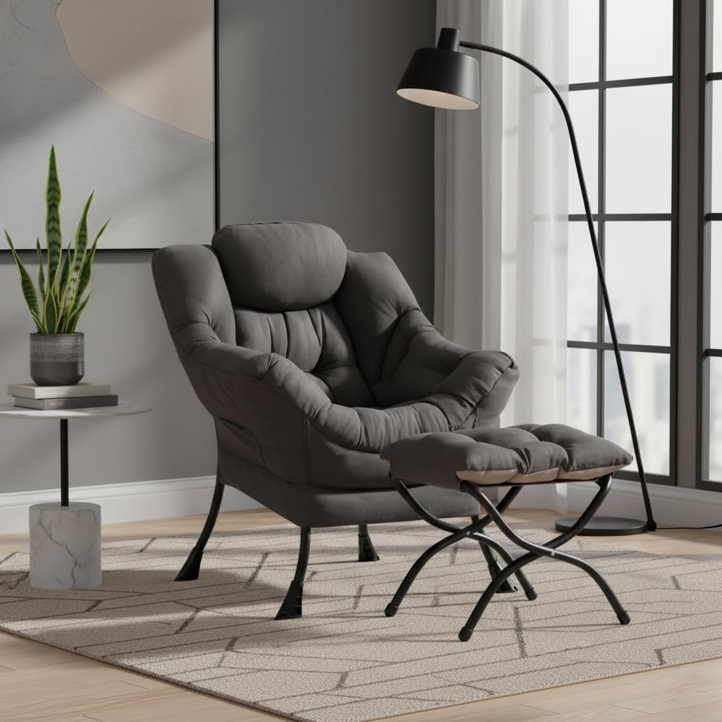 SESHINELL Lounge Chair with Ottoman - Dark Grey