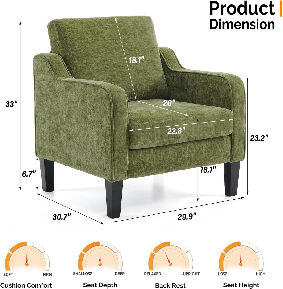 VINGLI Chenille Reading Chair - Olive Green