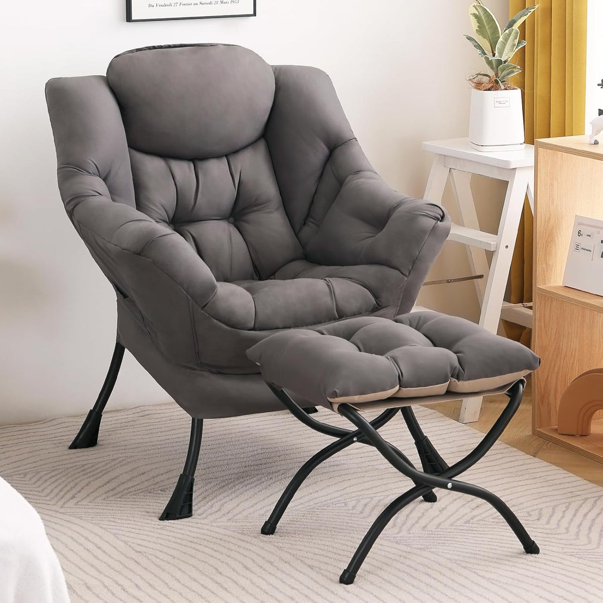 SESHINELL Lounge Chair with Ottoman - Dark Grey