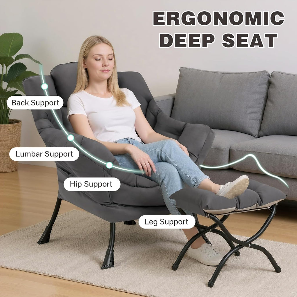 SESHINELL Lounge Chair with Ottoman - Dark Grey