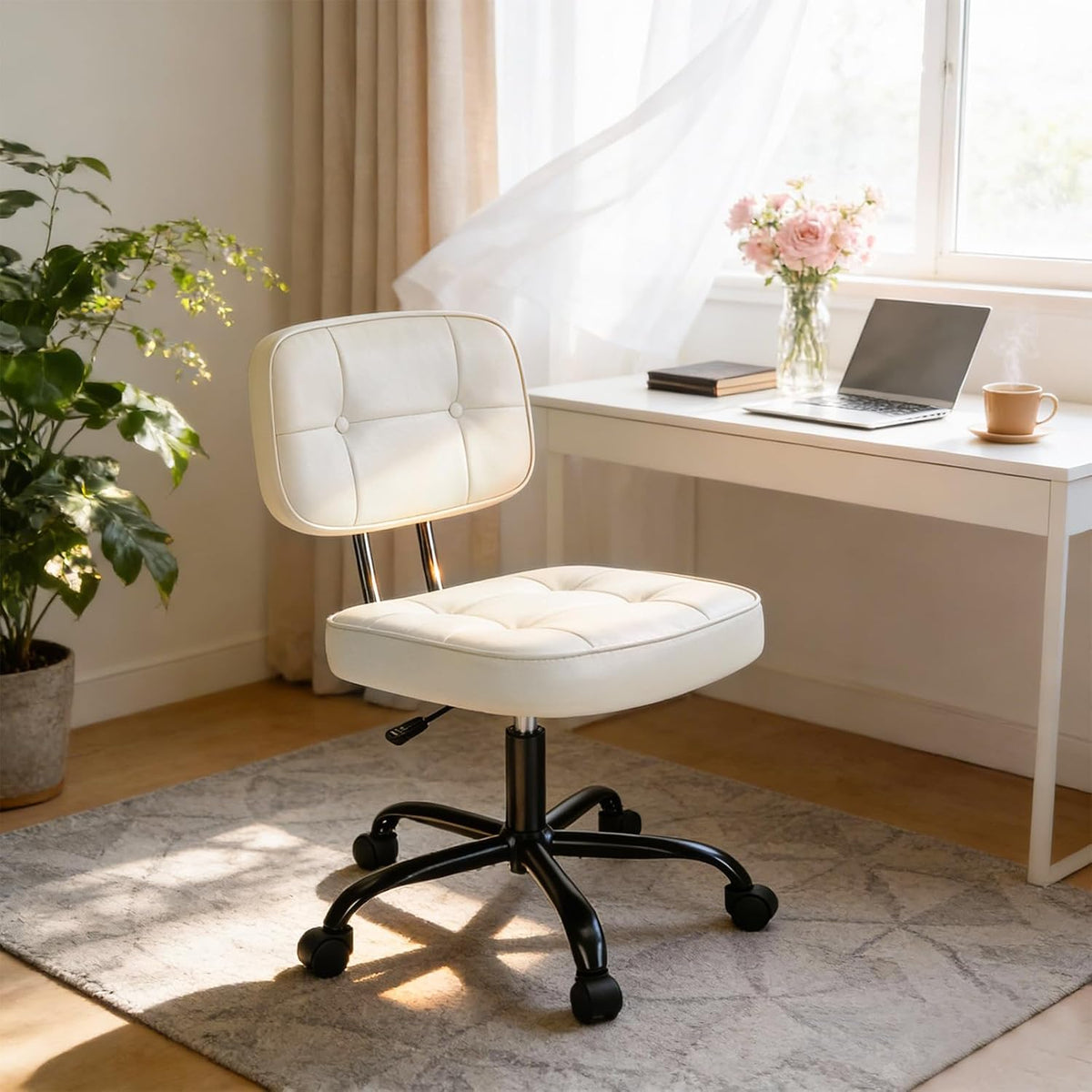 DUMOS Armless Rolling Office and Vanity Chair