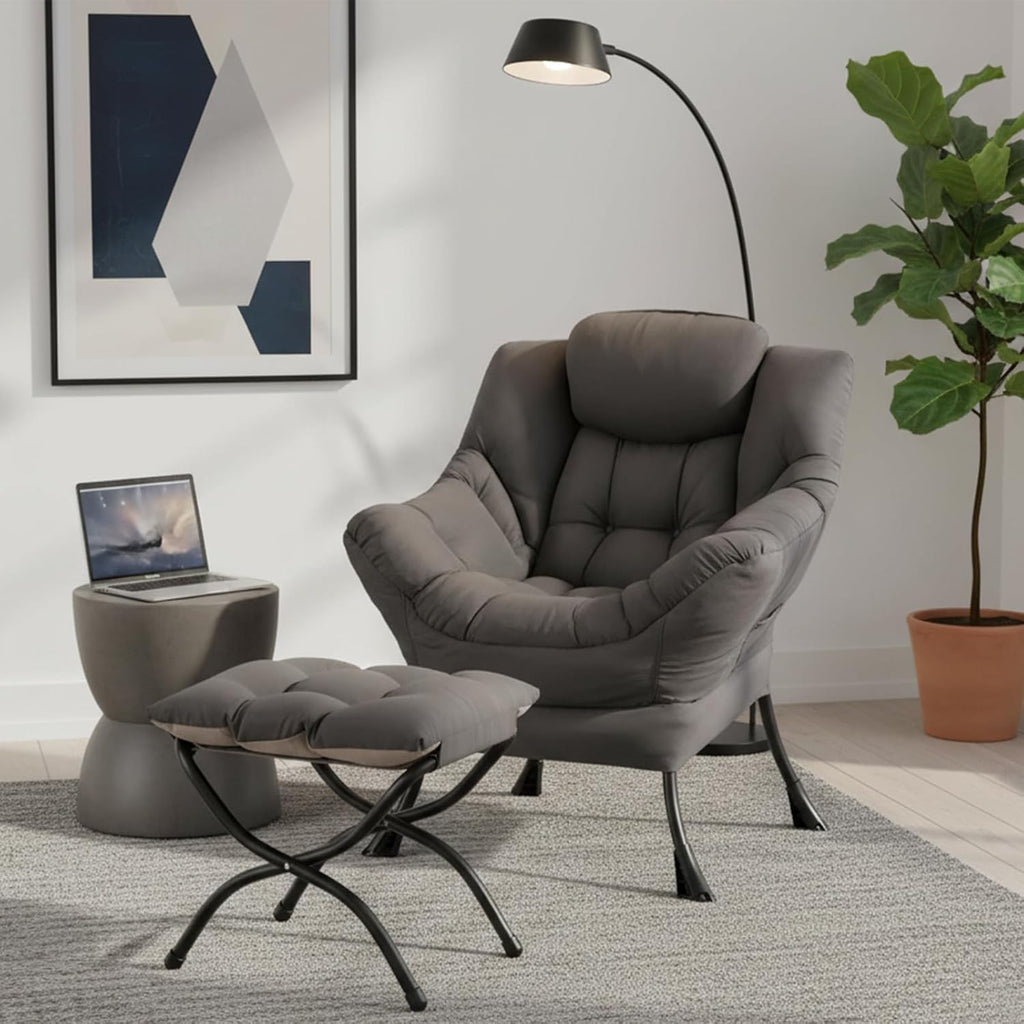 SESHINELL Lounge Chair with Ottoman - Dark Grey