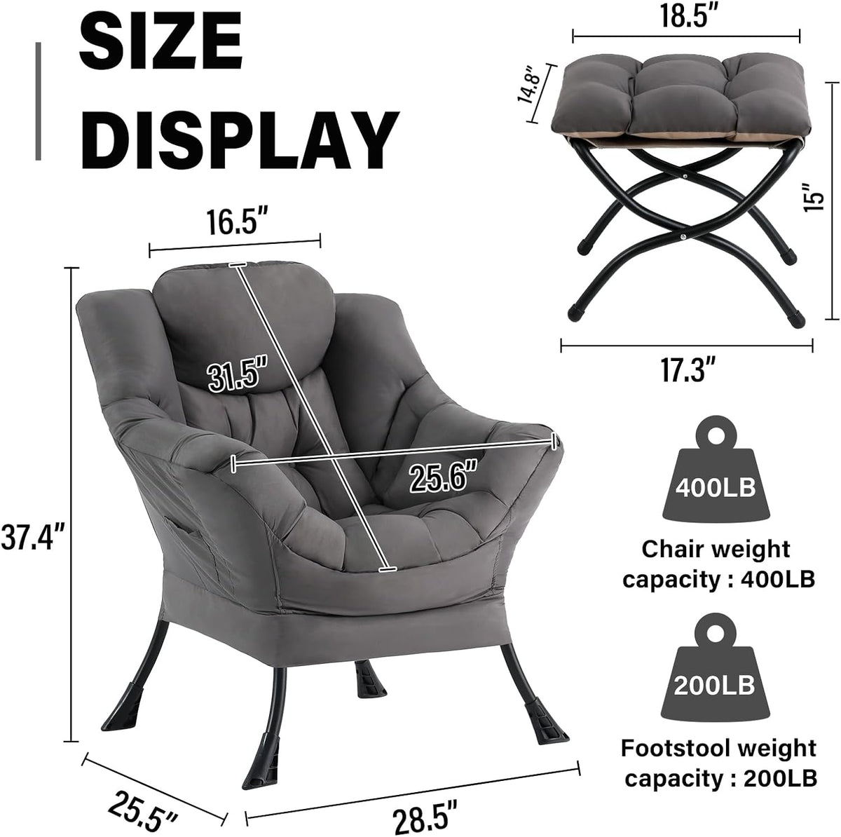 SESHINELL Lounge Chair with Ottoman - Dark Grey