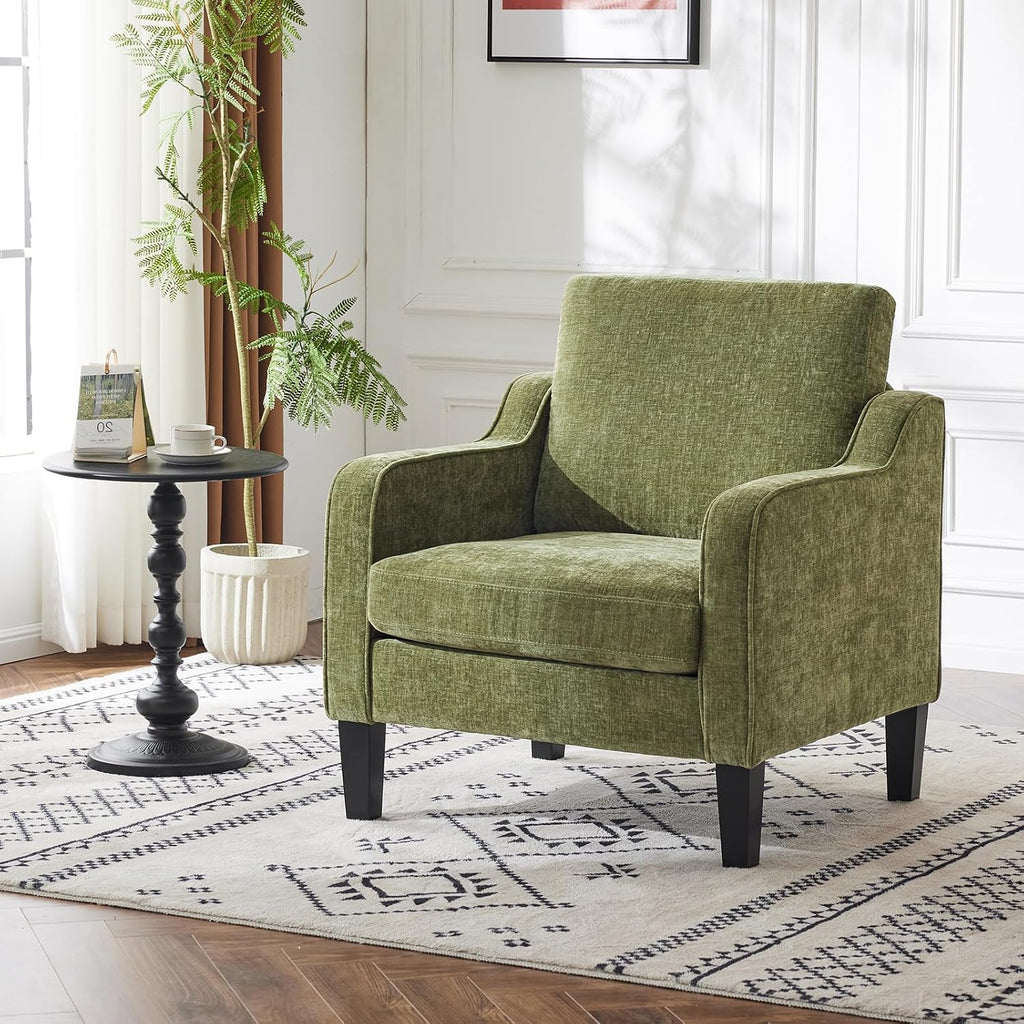 VINGLI Chenille Reading Chair - Olive Green