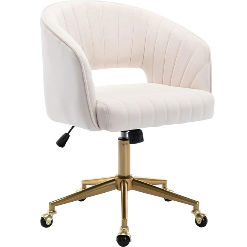 KCC Velvet Swivel Desk Chair with Gold Base - Cream